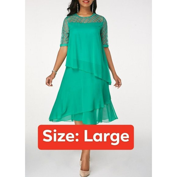 Layered Round Neck Chiffon Dress Size Large - Picture 1 of 10